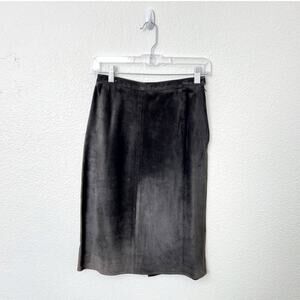[Vintage] Charcoal Gray Suede Leather Side Zip Pencil Skirt Size Small S